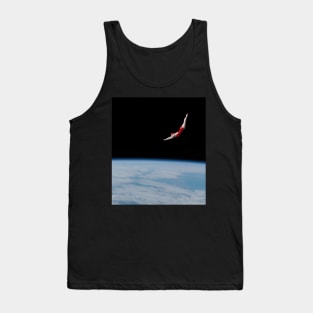 Space Diver: Woman in Red Bathing Suit Dives Gracefully to Earth Tank Top